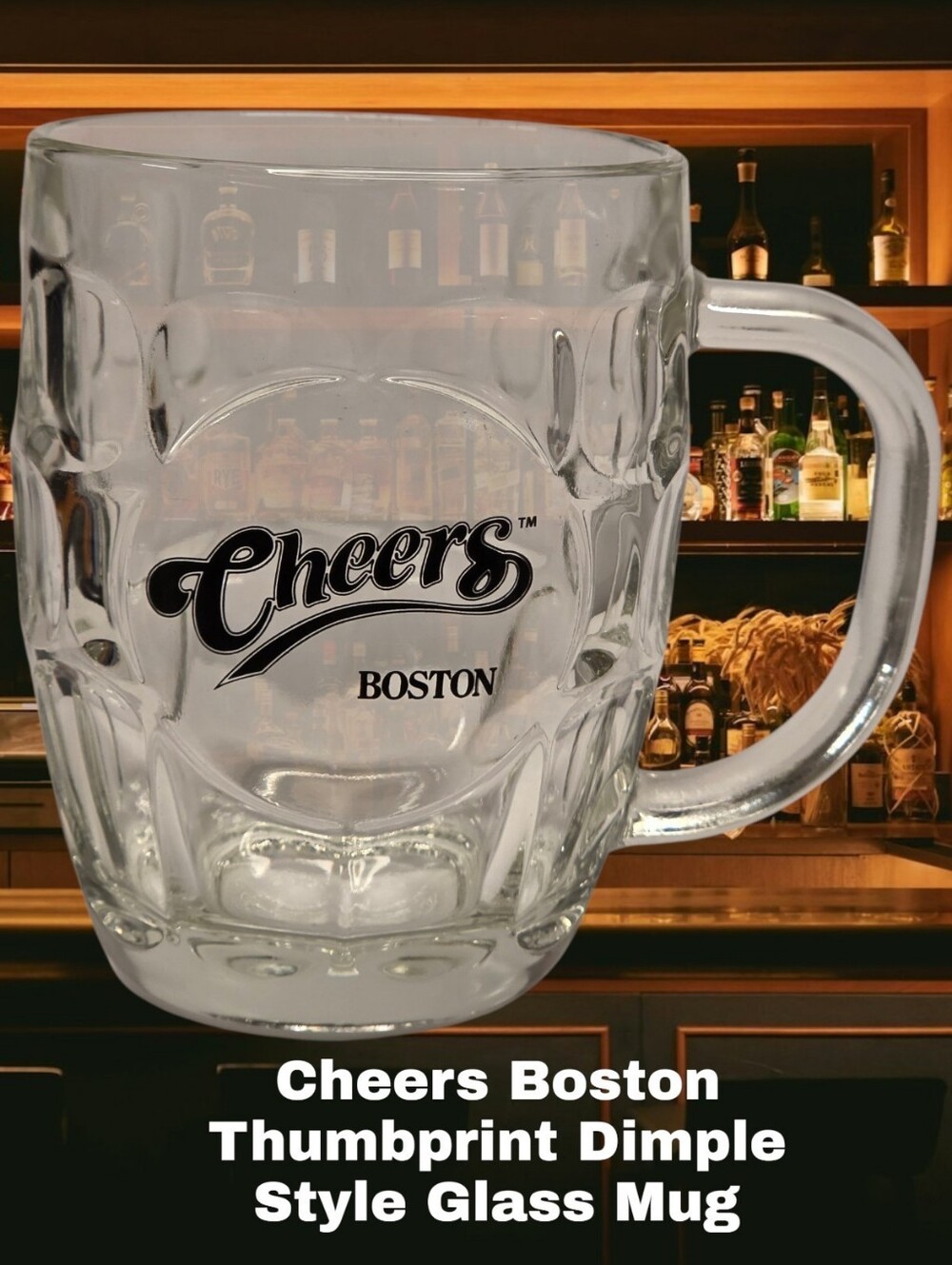 Cheers Boston Beer Mug Clear Dimpled Thumbprint Bar TV Show